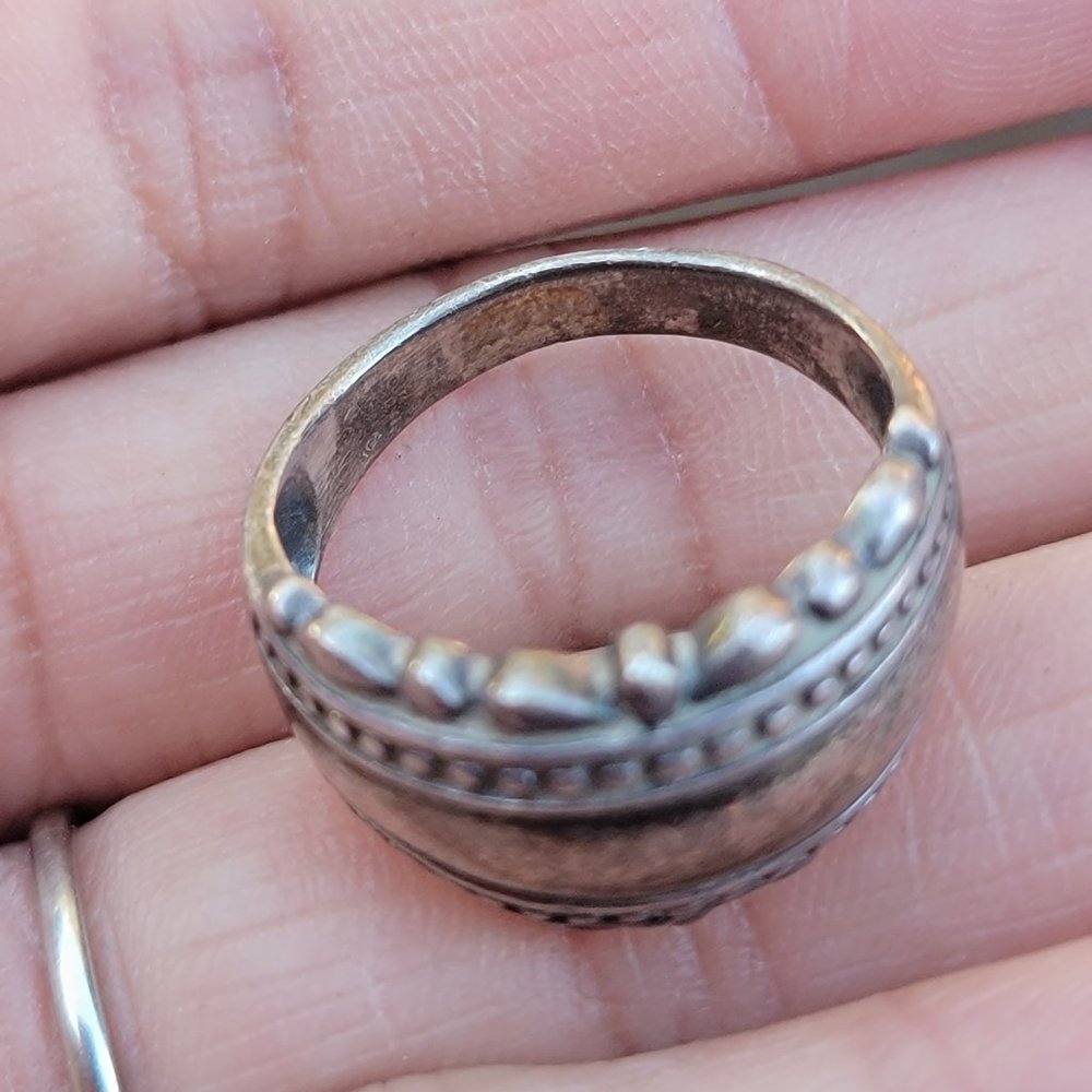 Vintage 925 sterling silver saddle band beaded ornate decorative ring - Picture 12 of 16